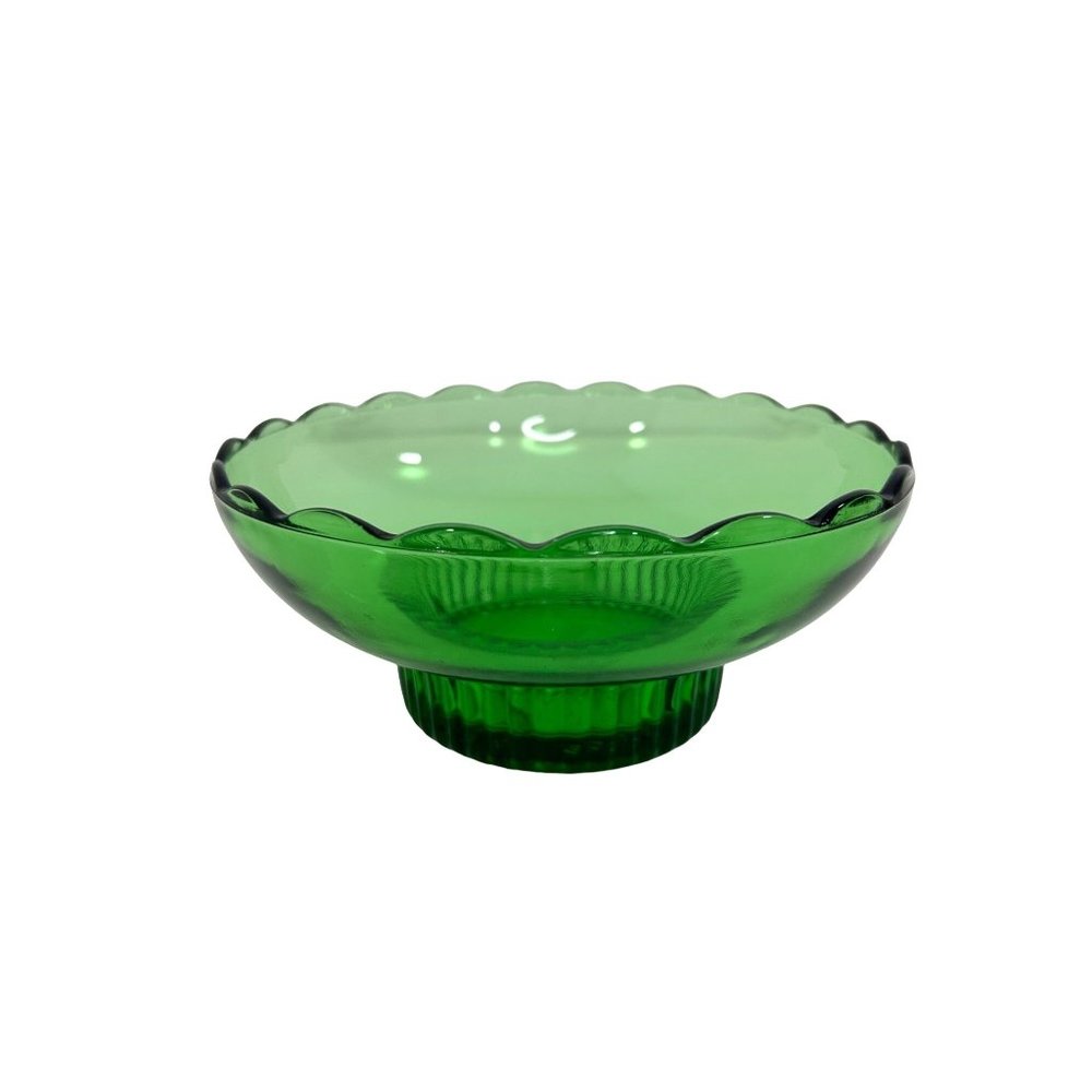 E.O.Brody Co. Vintage Green Glass Bowl M2000 Cleveland, O., U.S.A. Scalloped Top